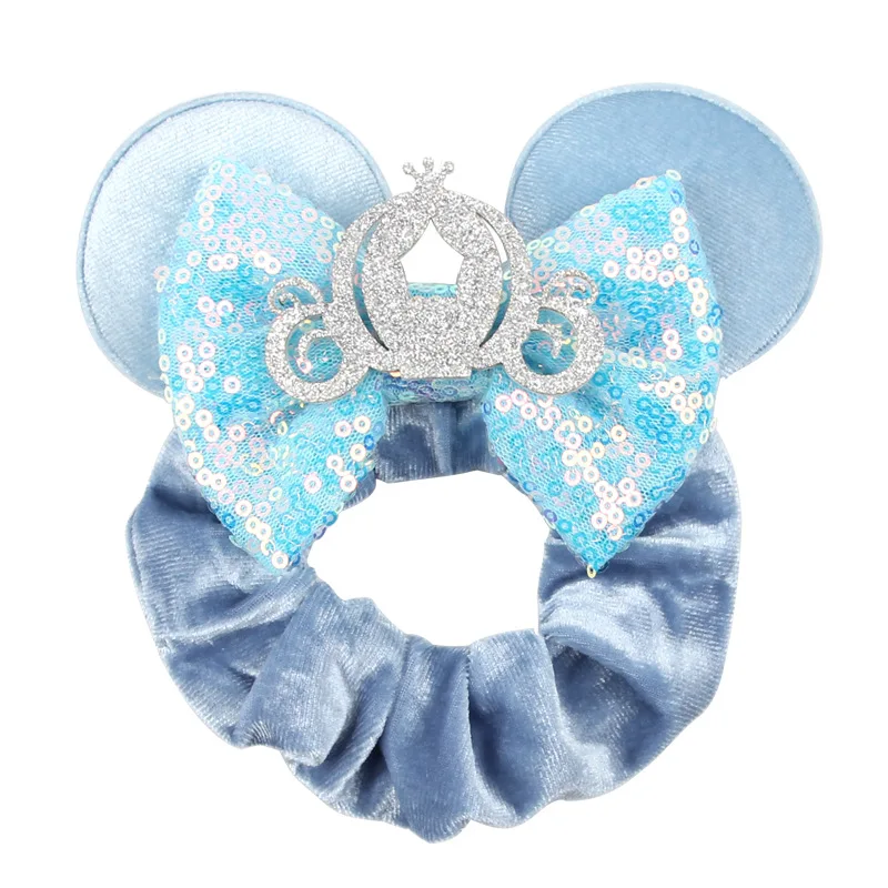 Disney Pirate Amusement Park Mouse Ears Hair Scrunchies Velvet Hairband Girls Sequins Bows Headbands Women Trip DIY Accessories image 4