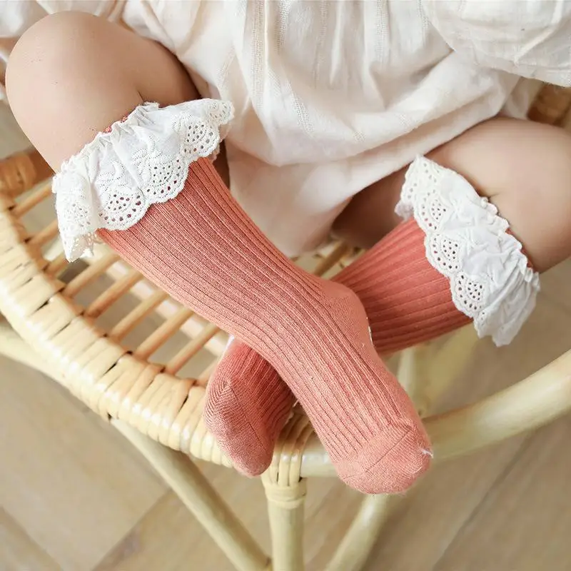 Children's Socks Solid Color Combed Cotton Baby High Socks Double Needle Wings Accessories Girls Pile Sock
