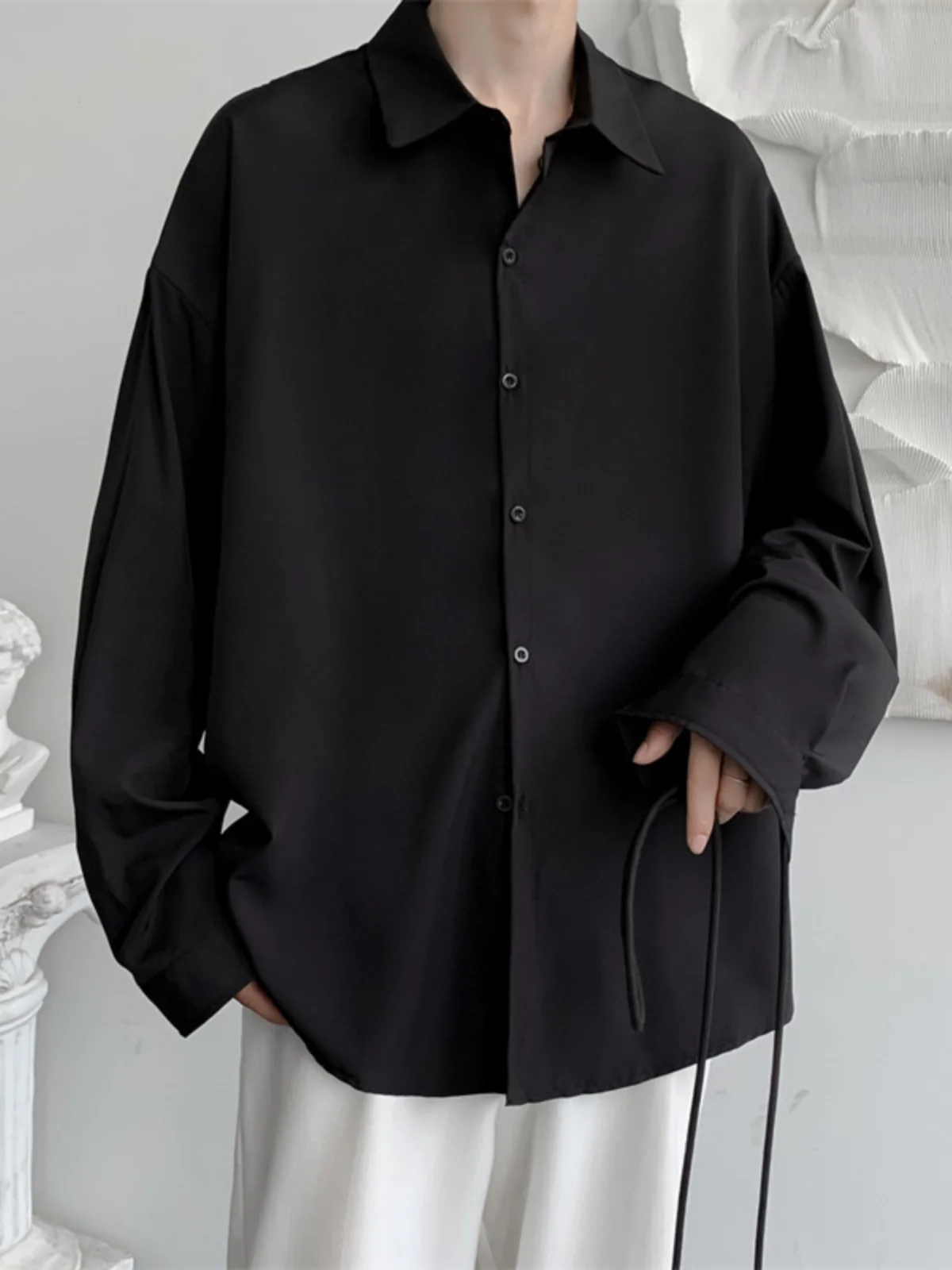 

Loose Long Sve irt Jaet Outerwear Comfortable Fit Men's Faion Autumn Season Button up Classic Collar