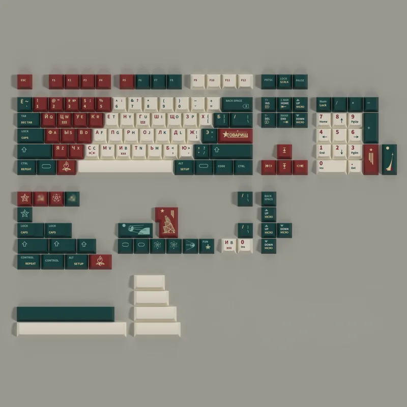 142 Keys/set Russian Keycaps PBT Dye Subbed Key Caps Cherry Profile Red White Green Gradient Keycap For 61 64 68 84 87 96 980