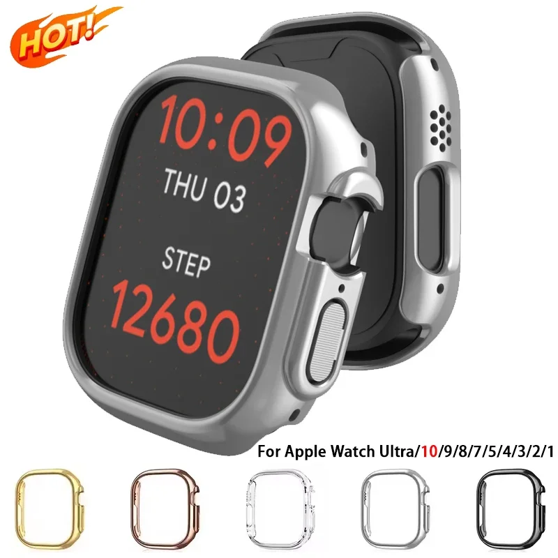 Cover For Apple Watch Case Ultra 2 49mm strap Accessories Hard PC Bumper Shell for Apple Watch Series 10 9 8 7 6 5 4 3 2 1 Gold