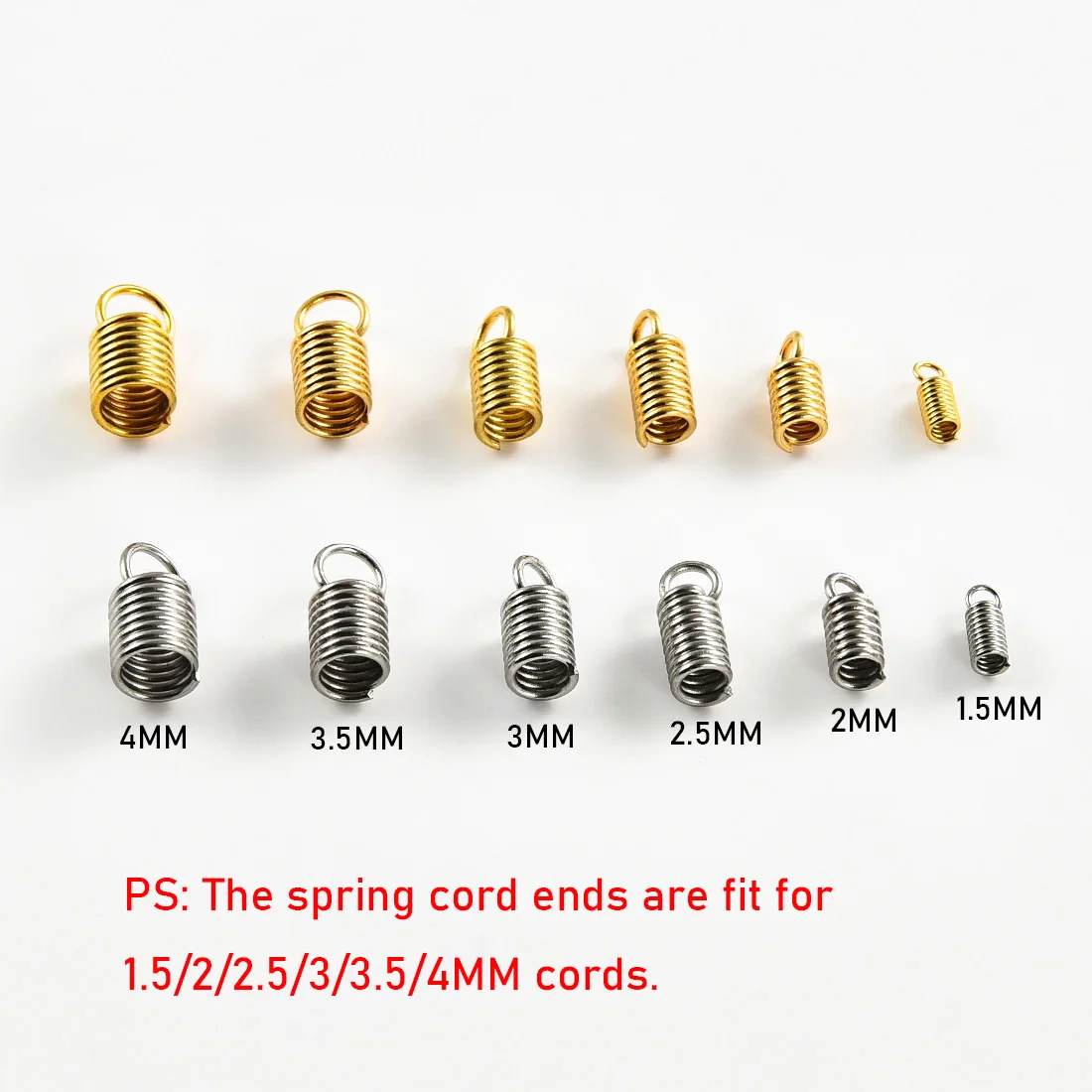 50Pcs Stainless Steel Spring Coil Cord Crimp Ends Fastener Caps Terminators End Necklace Clasps Connectors DIY Jewelry Findings