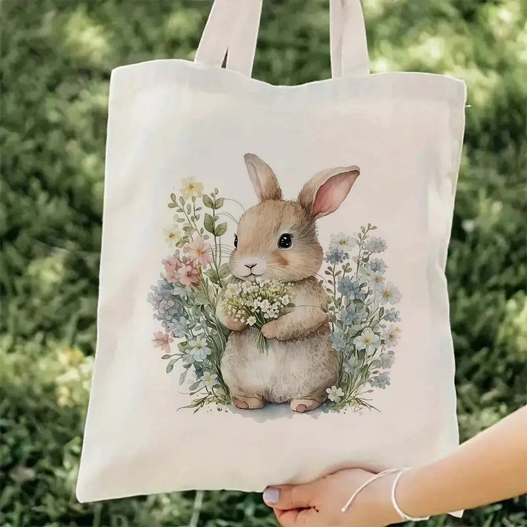 

Easter Bunny Print Eco-Friendly Canvas Tote Bag - Large Capacity Durable Shopping & Cosmetic Handbag Cute Shoulder Bag For Women