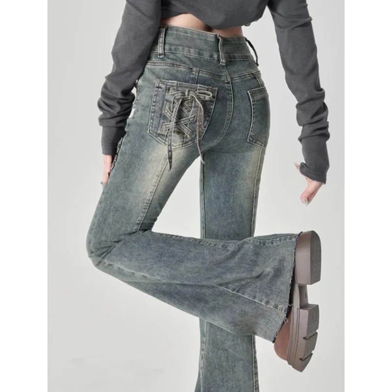 High-waisted And Slightly Pulled Jeans For Women's 2025 Summer Trend Versatile Bow Design Sense Slim-fitting And Thin Flared