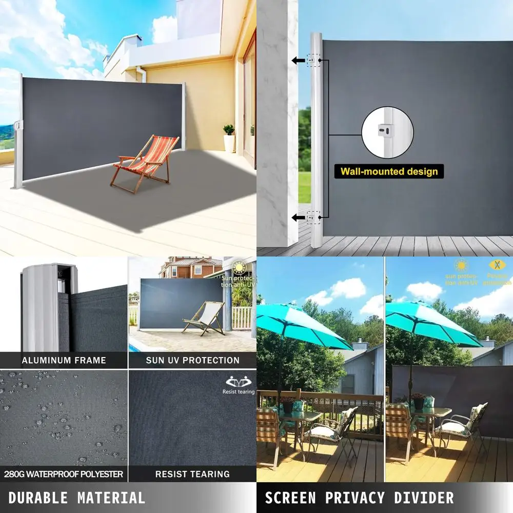 

Retractable Side Awning UV50 118x71 Waterproof Patio Screen Thick Folding Room Divider Wind Screen