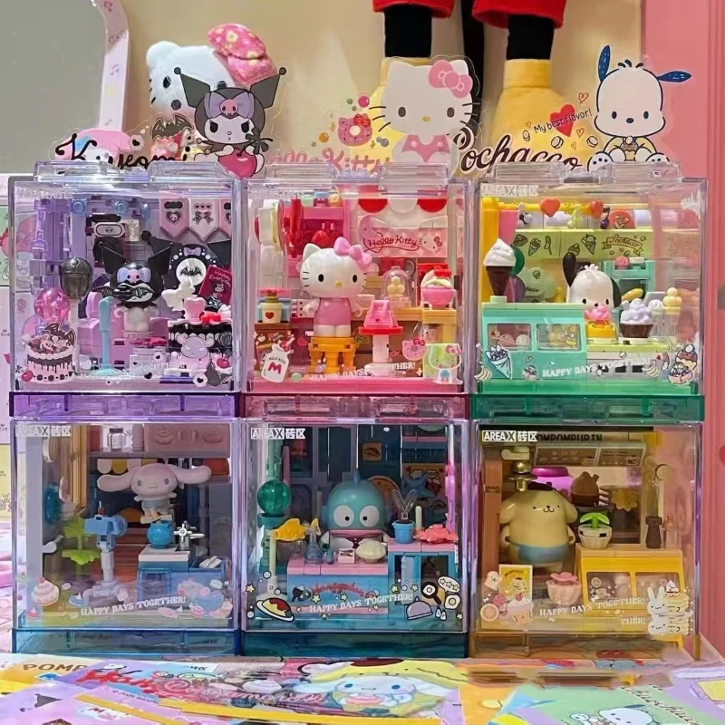 

Строительные блоки AREAX, строительные блоки Sanrio, строительные блоки Kuromi, милые головоломки Hello Kitty, аксессуары для сборки, игрушки, подарки