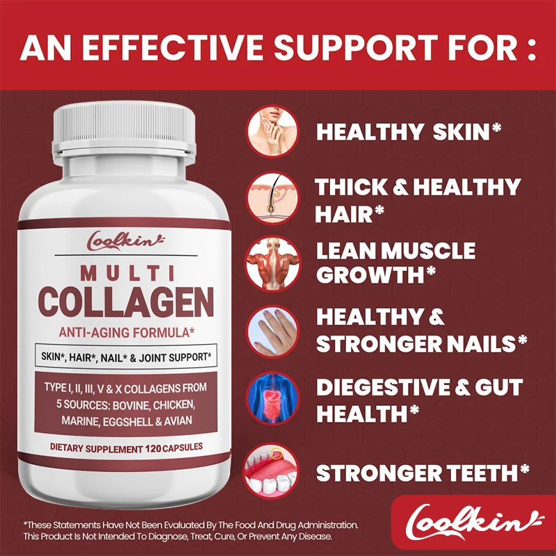 Multi Collagen Capsules (I, II, III, V, and X) - Grass Fed Collagen Peptide - Anti Aging Collagen Supplement