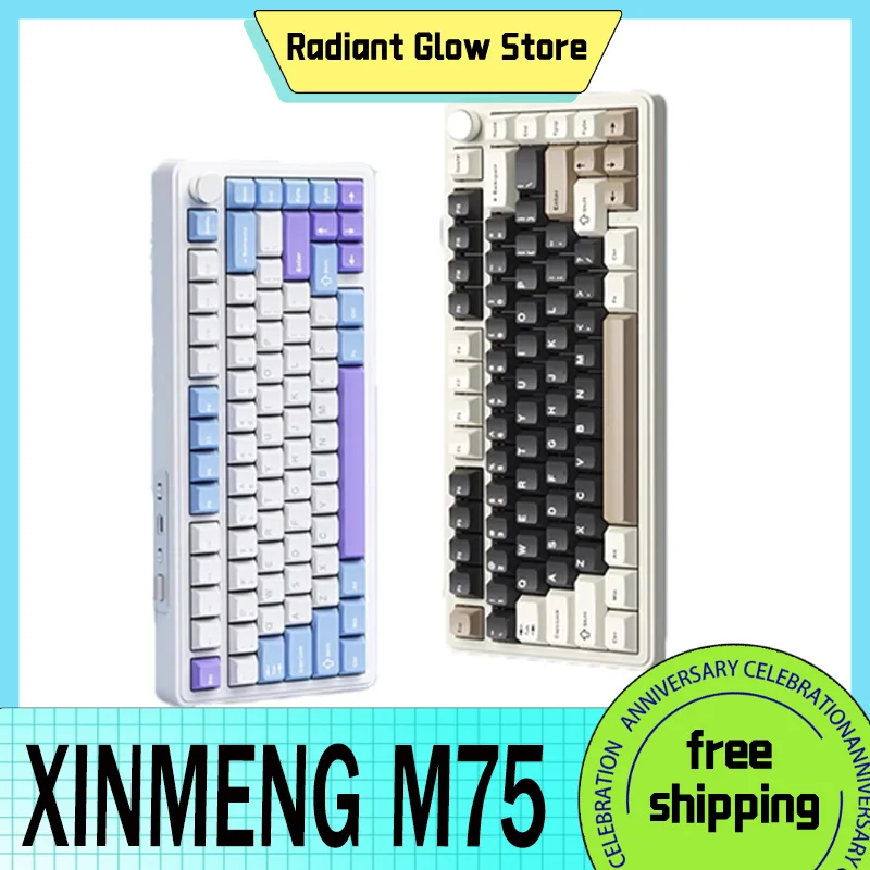 

Xinmeng M75 Gaming Mechanical Keyboard Tri-Mode Wireless Keyboards Alloy Knob Rgb Pbt Hot Swap Customized Axis Pc Accessory Gift