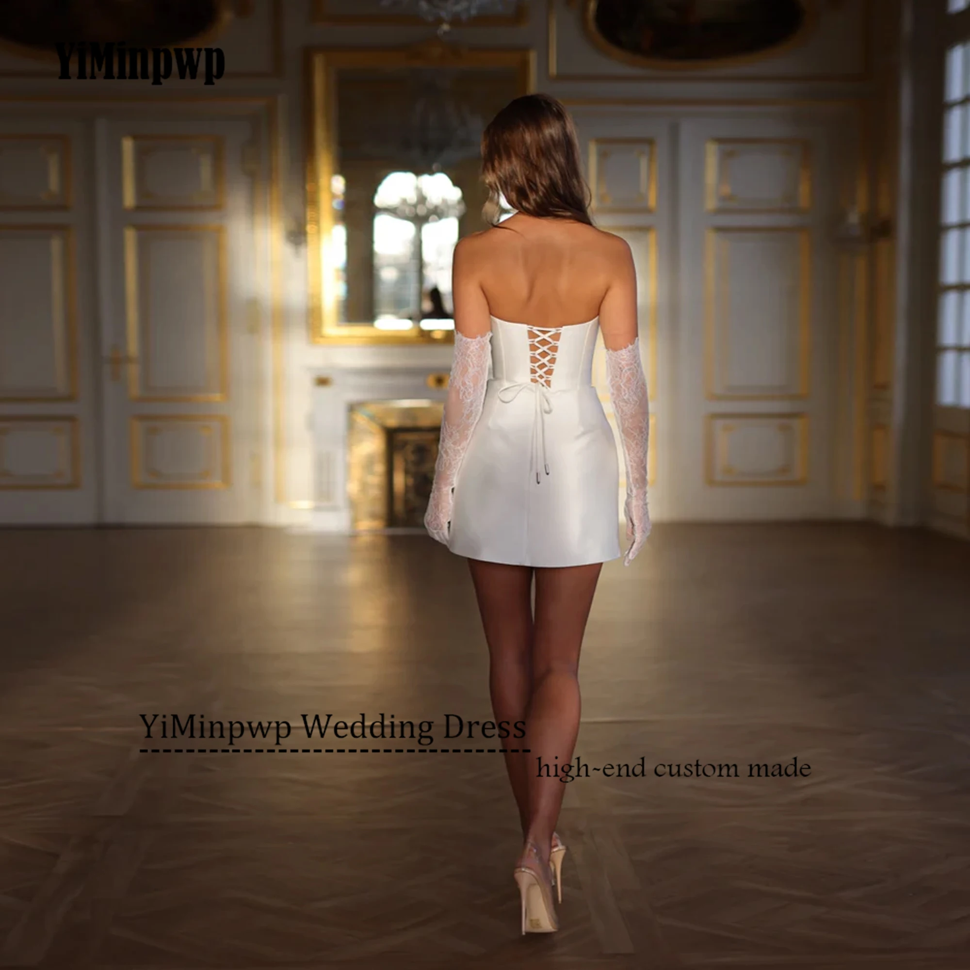 Cristal bretelles Mini robes De mariée femmes 2025 gaine sans manches au-dessus du genou Satin robe De mariée robes De Novia personnaliséRobes de mariée en cristal sans bretelles Mini femmes 2025 gaine sans manches au-