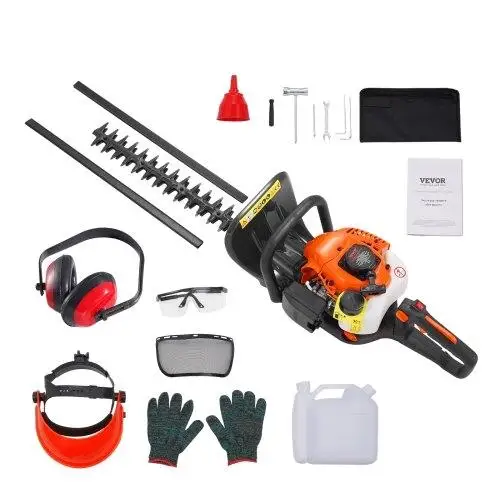 

23.2'' 26CC Gas Hedge Trimmer - Handheld Dual-Sided Cutter with Adjustable 180° Head for Shrubs & Low Bushes