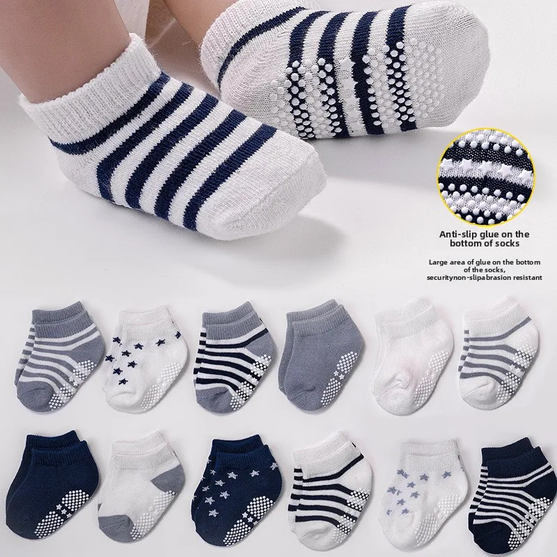 Children's Four Seasons Type A Soft and Breathable Solid Color Striped Star Boat Socks 0-5 Year Old Campus Socks