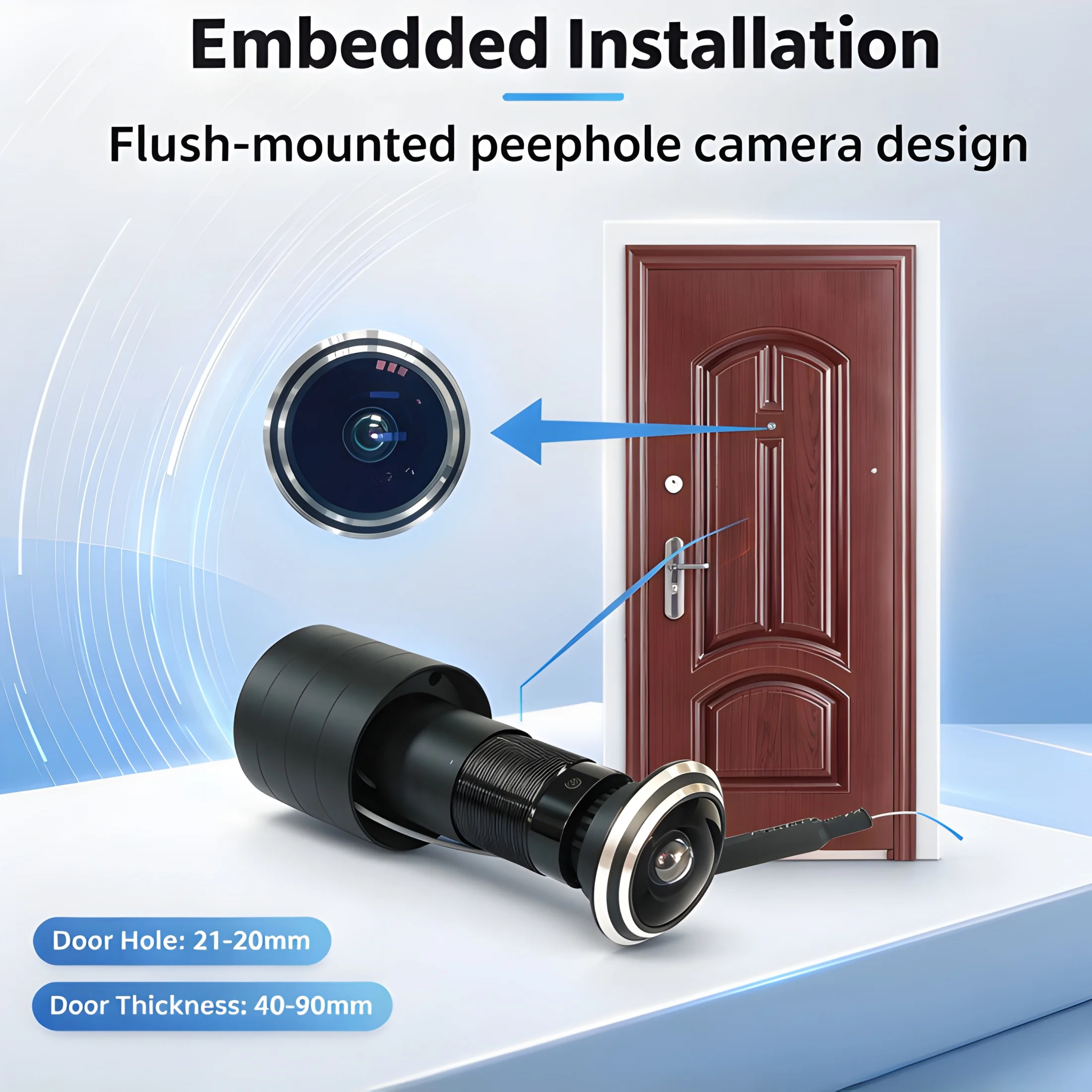 3MP HD WiFi Peephole Camera with Wide Angle Two-Way Audio Motion Detection Remote Home Door Security Monitor