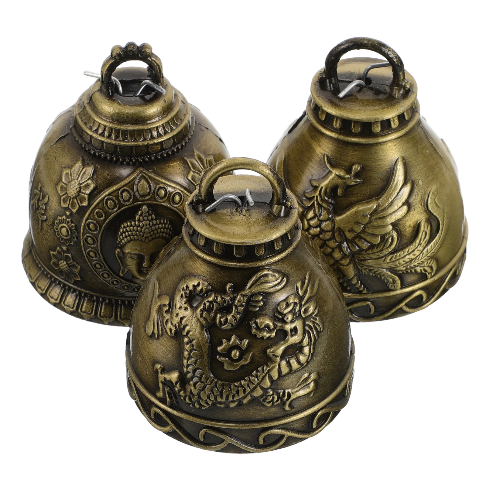 

3Pcs Wind Chimes: Dragon Phoenix Pattern Feng Shui Bells for Door Knob Hanging Outdoor Garden Decoration Metal Wind