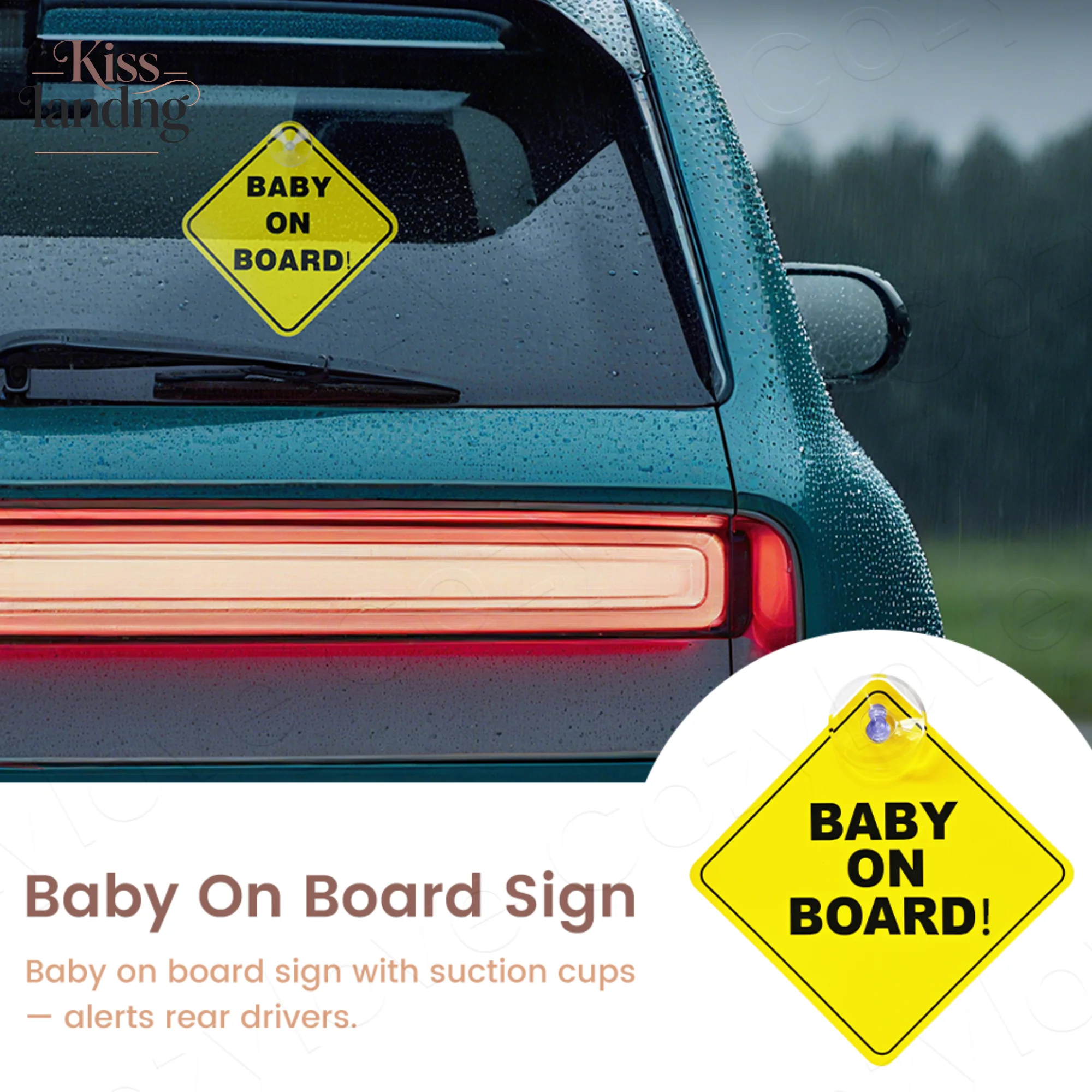 

1pc Baby On Board Sign with Suction Cups Car Safety Warning Sticker Rear Window Alert Decal