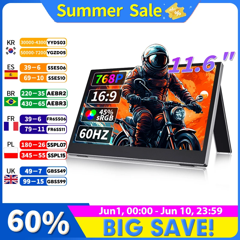 HGFRTEE 11.6 inch Portable Monitor with USB-C & Mini HDMI Plug and Play for PC and Phone PS4 Xbox Switch