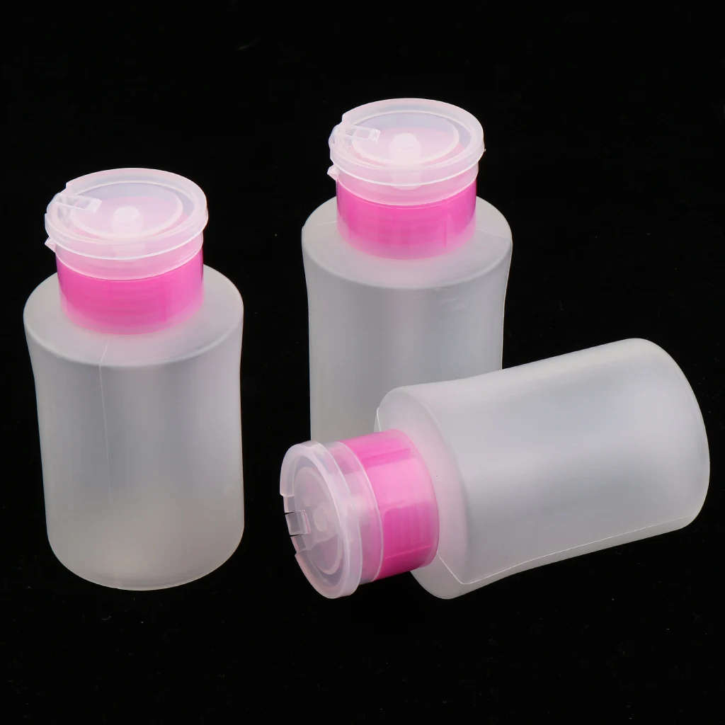 3pcs 180ml Empty Pump Bottles for Nail Remover, , Make Up Remover