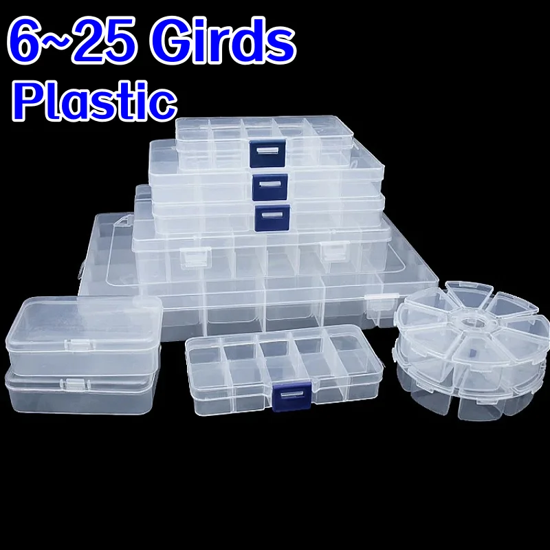 6~25 Girds Transparent Plastic Storage Box Removable/Fixed Non-removable Dividers Storage Case For Screws Hardware