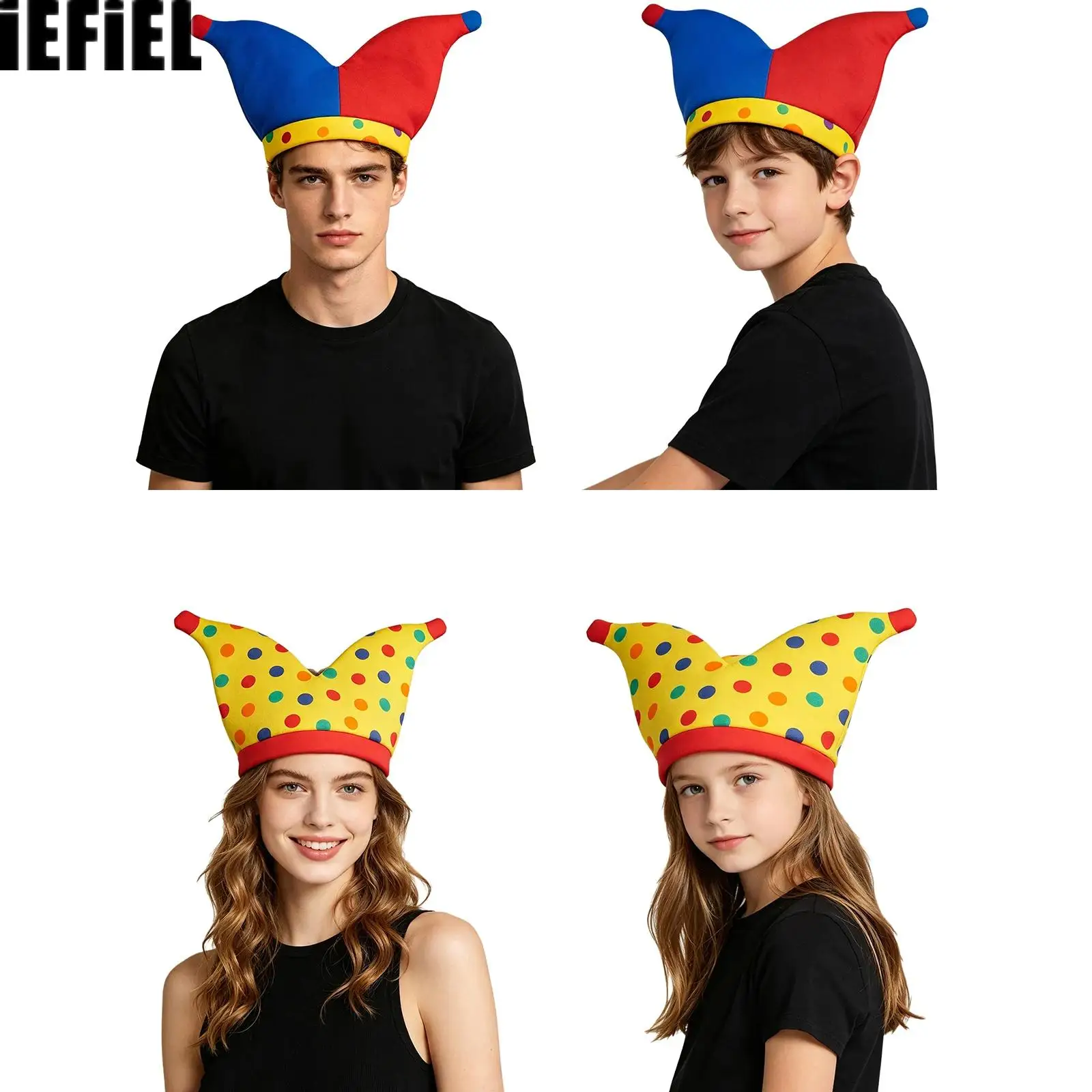 Adults Kids Contrast Color Clown Hat Brimless Polka Dot Cap Headwear Costume Accessory for Halloween Cosplay Themed Party