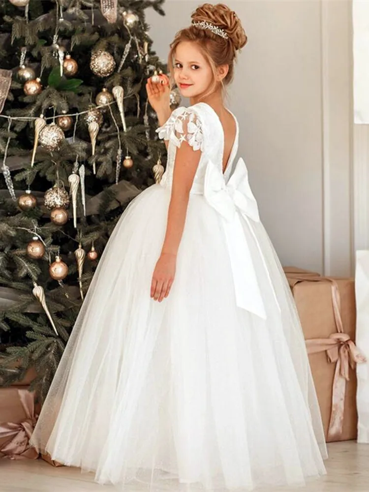 Blume Mädchen Kleider Ballkleid Spitze Ärmellose Tüll Erstkommunion Kleider Heilige Prinzessin Kleider Pageant