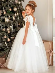 Customized Flower Girl Dresses Ball Gown Lace Sleeveless Tulle First Communion Dresses Holy Princess Dresses Pageant