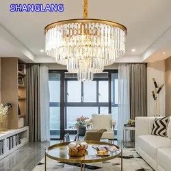Modern Round Multi-Storey Crystal Gold Black LED Chandelier Lustre Hanging Pendant Lamp Suspension Interior Lighting Luminaire