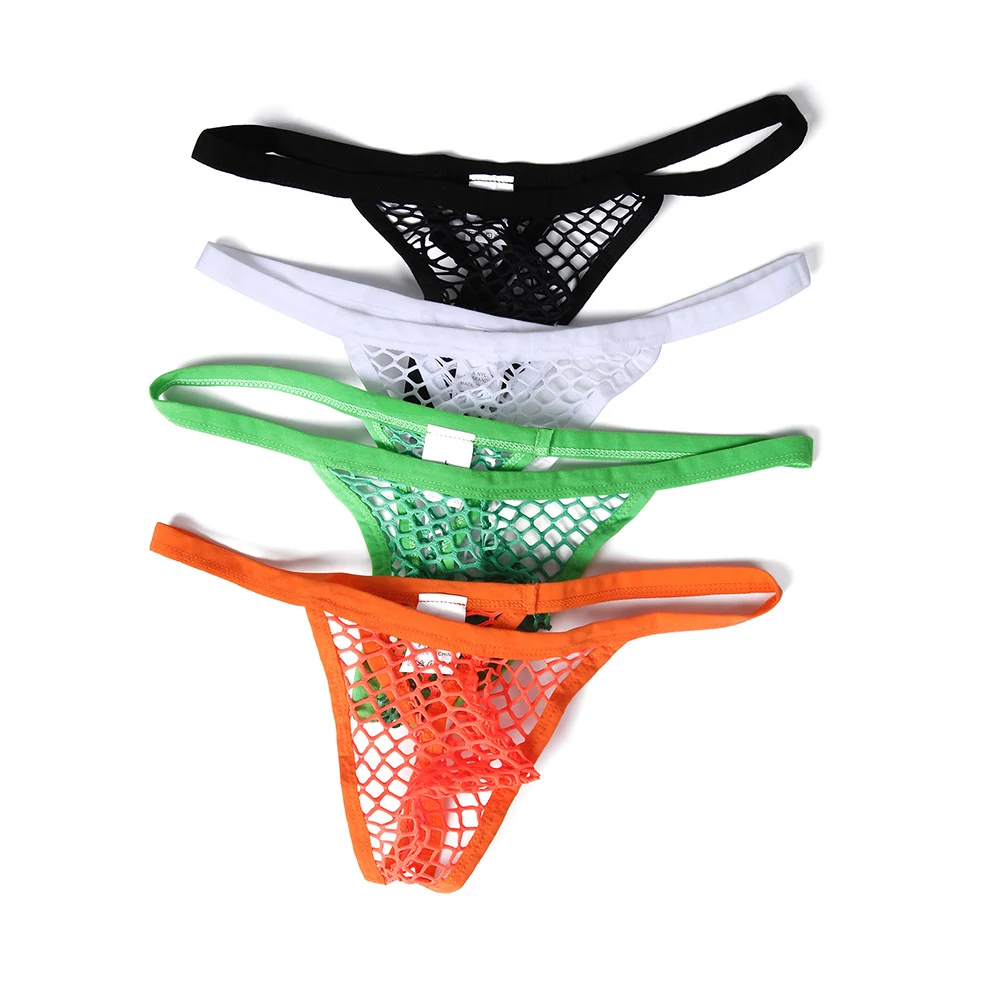 

Men Big Hole Hollow Out Sexy Thongs Underwear See Through Mesh U Pouch Panties G-strings Low Waist Male Bikini T-back