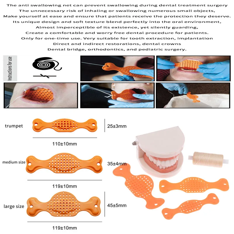 

50Pcs/Pack New Dental Anti-Swallowing Mesh Net S/M/L Size Autoclavable Sterilization Prevent Foreign Object Aspiration Dental