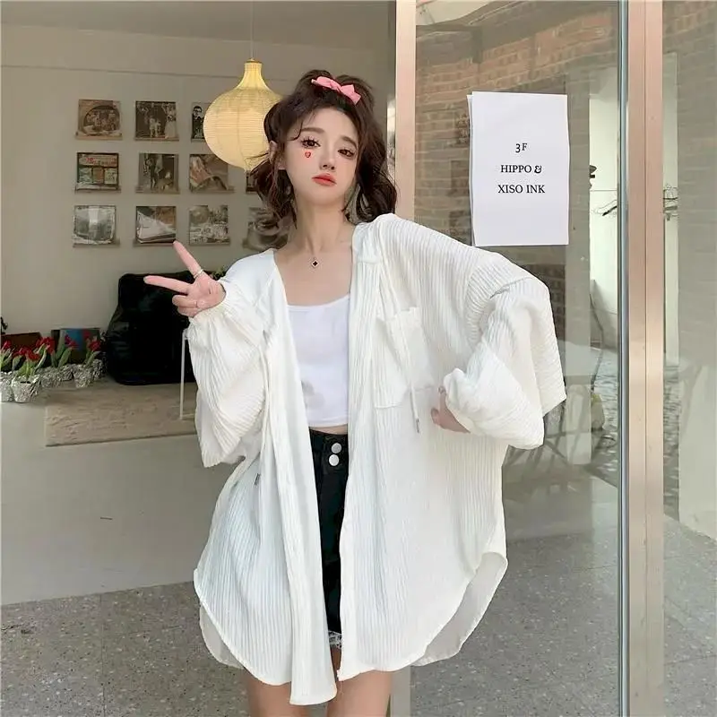 Oversized Hooded Coats Women Summer Trend Thin Sunscreen Hoodie Mid-length Air-conditioned Cardigan Jacket Fashion Casual Tops