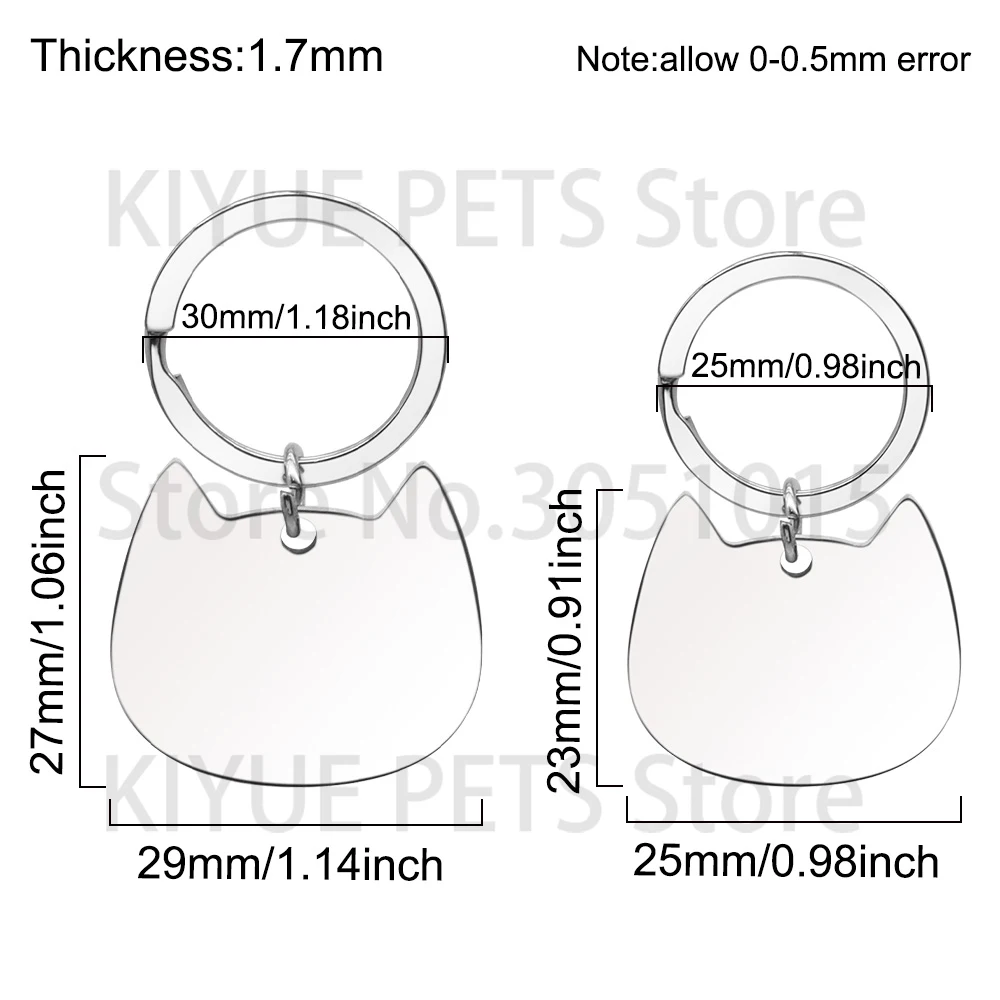 10Pcs Cute Cat Head Stainless Steel Pet ID Tag Custom Engraved Name Anti-lost Kitten Collar Tag Personalized Metal Keychain Key