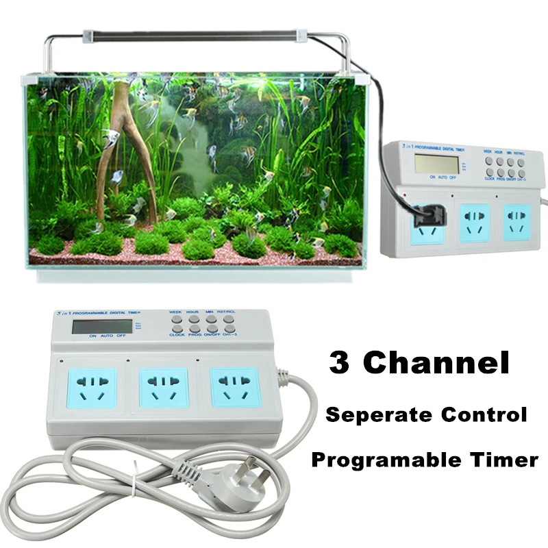 Professional 3 In 1 LCD Digital Socket Timer Fish Tank Device Automatic Time Control for Aquarium Light Heater Filter Water Pump