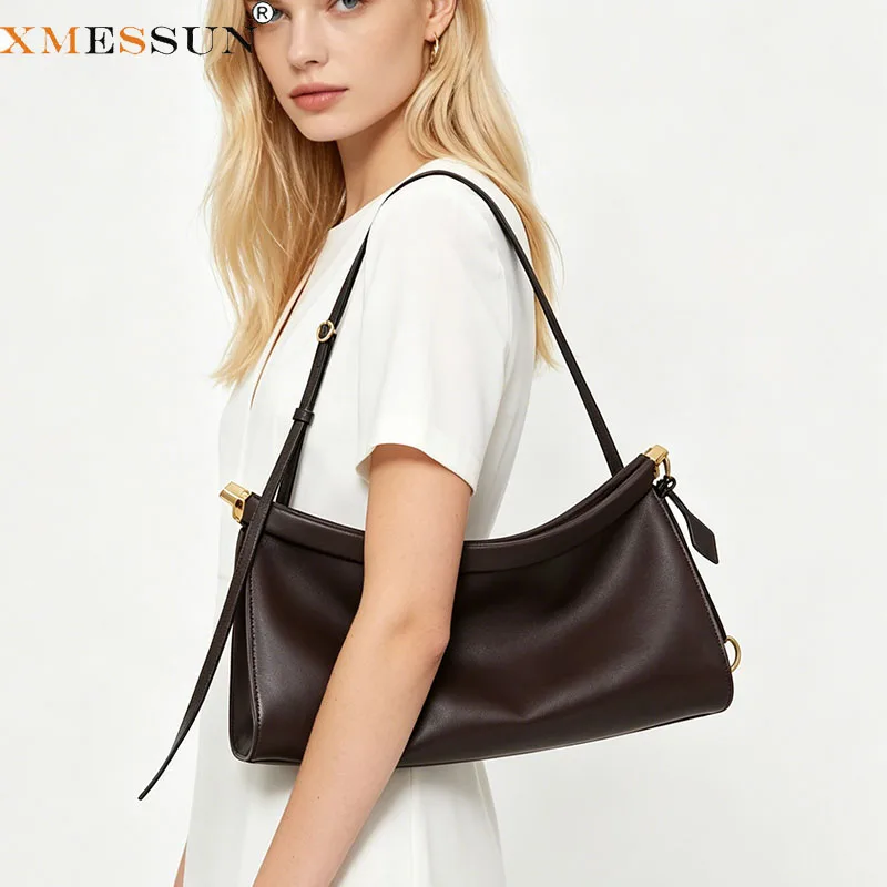 Minimalism Split Leather Women Shoulder Underarm Bag 2026 New Solid Casual Hobo Bag Female Daliy Tote Bag Purse