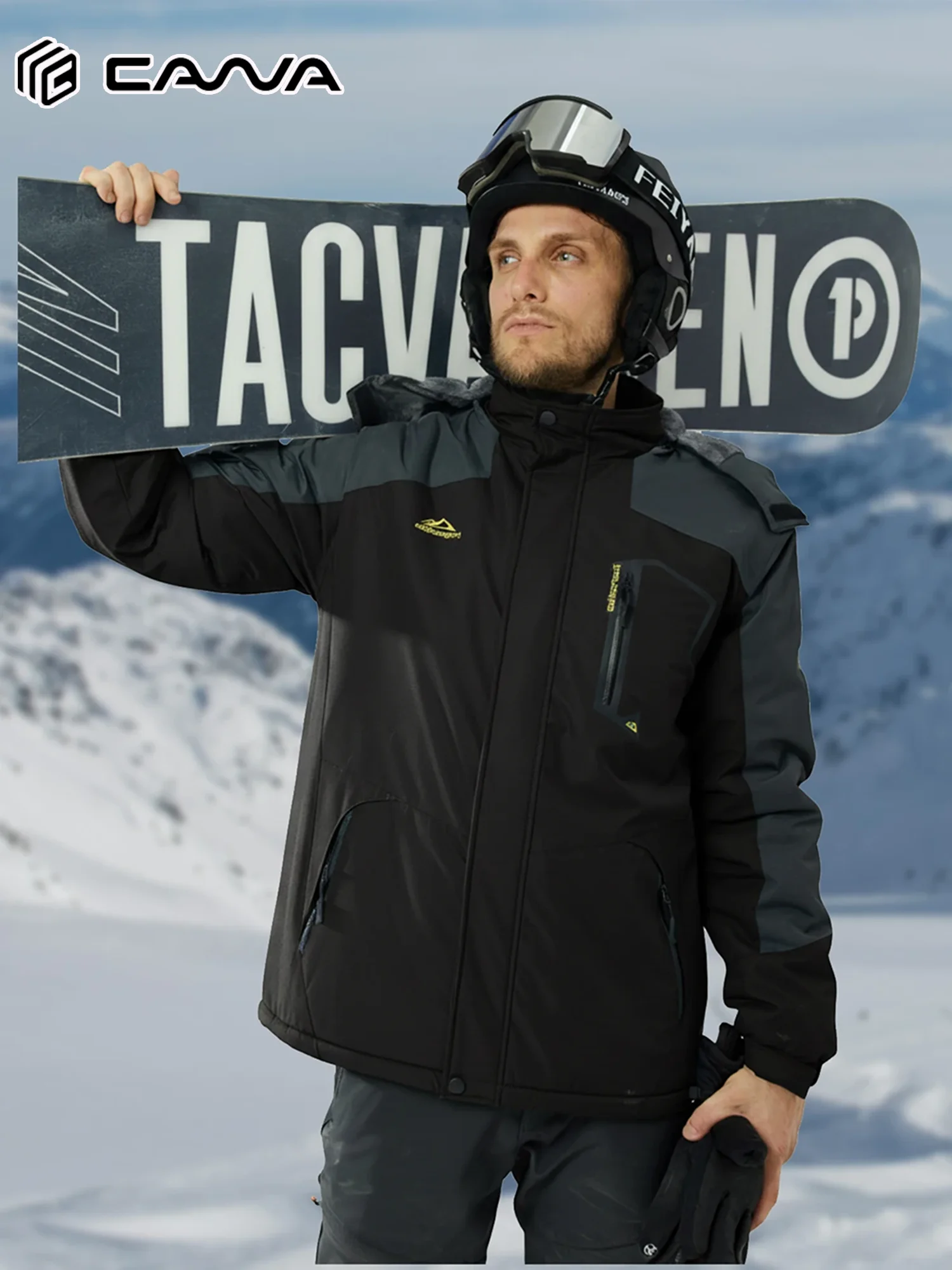 Veste de Ski pour hommes, veste d'hiver doublée chaude avec capuche amovible, veste de snowboard imperméable, veste de randonnée en plein air
