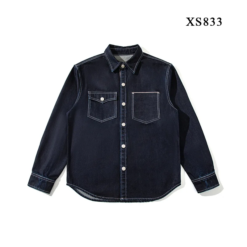 

Japanese Vintage Coated Selvedge Denim Men's Denim Shirt 100% Cotton Red Edge Wax Feel Desized Washed Distressed Outwear Tops