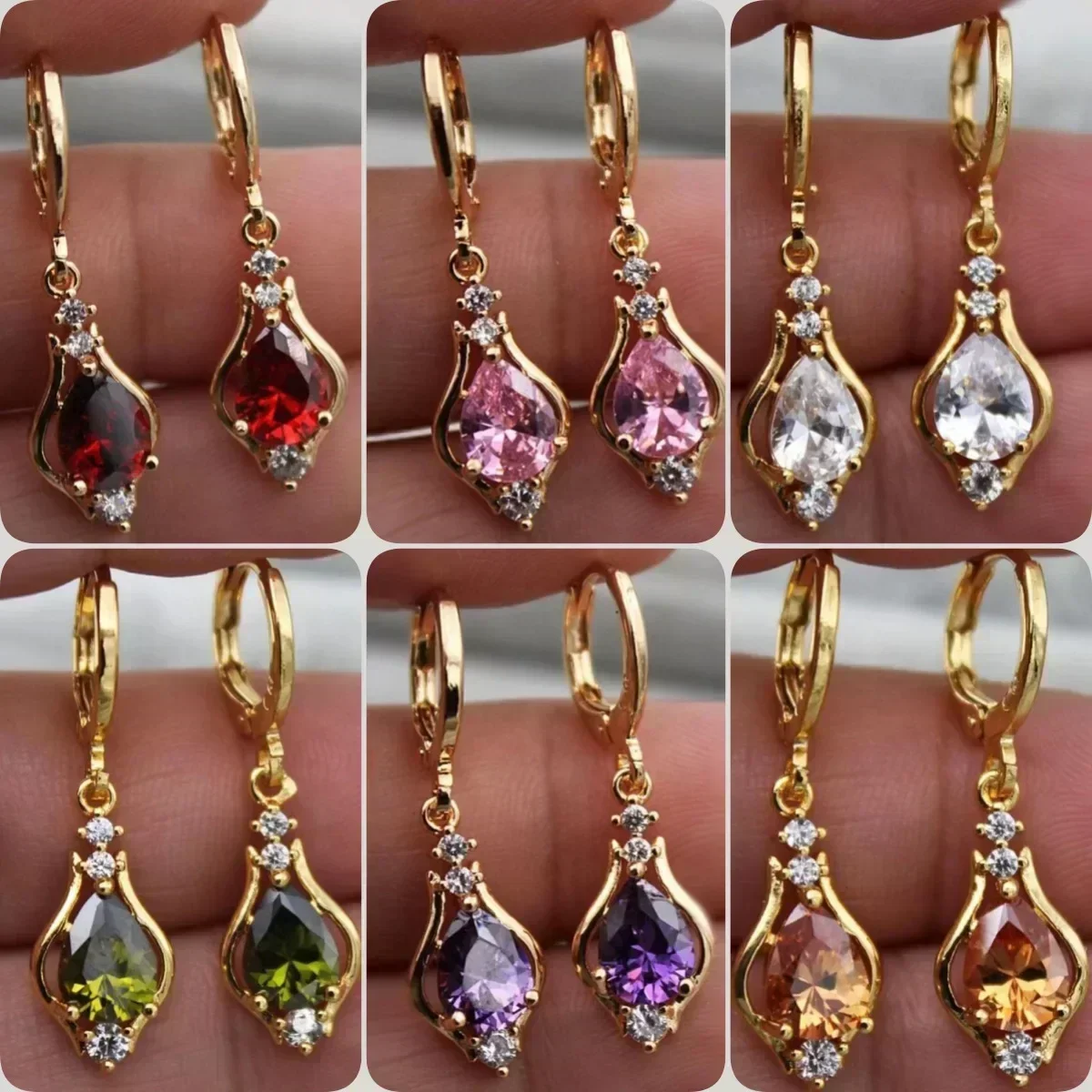 2026 New Colored Zircon Earrings with European and American  Setting, Simple  Medium Length Swinging Jewelry for Women