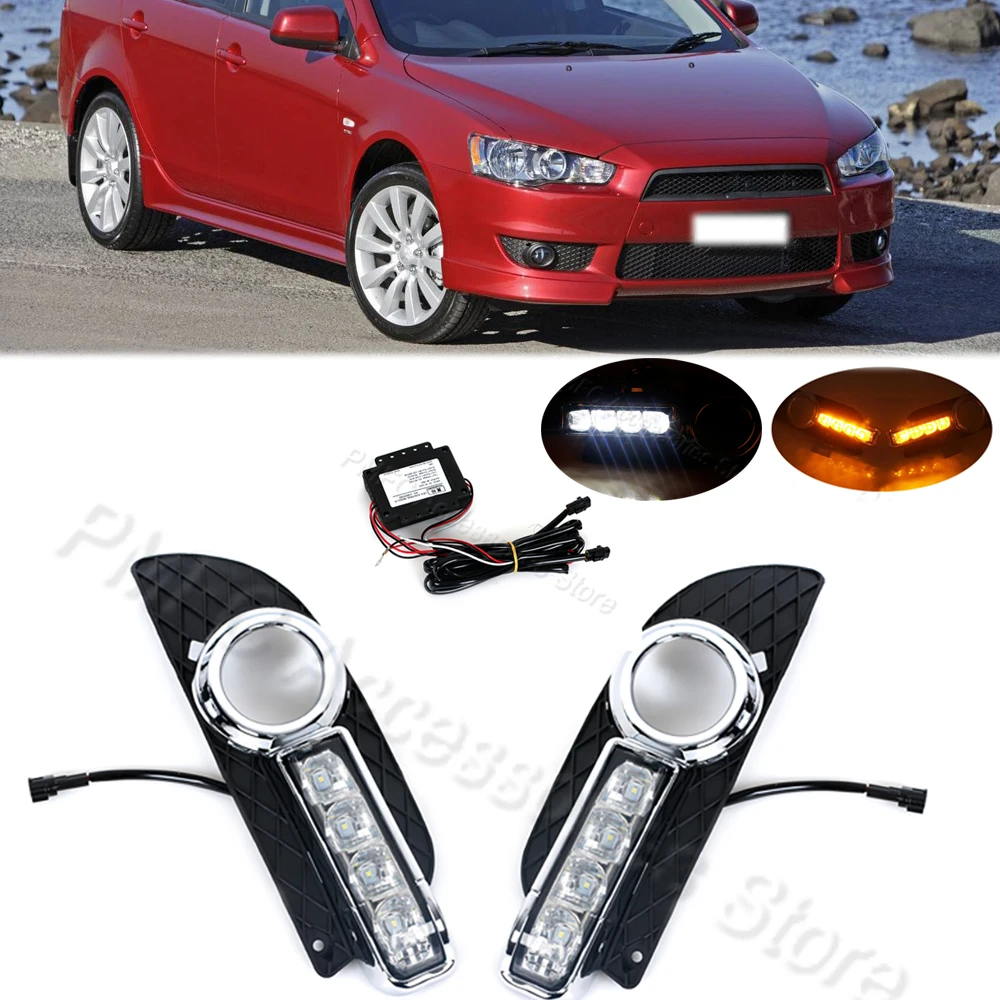 For Mitsubishi Lancer EX 2009 2010 2011 2013 2014 White Yellow Car LED DRL Daytime Running Lamp Fog Light Decoration