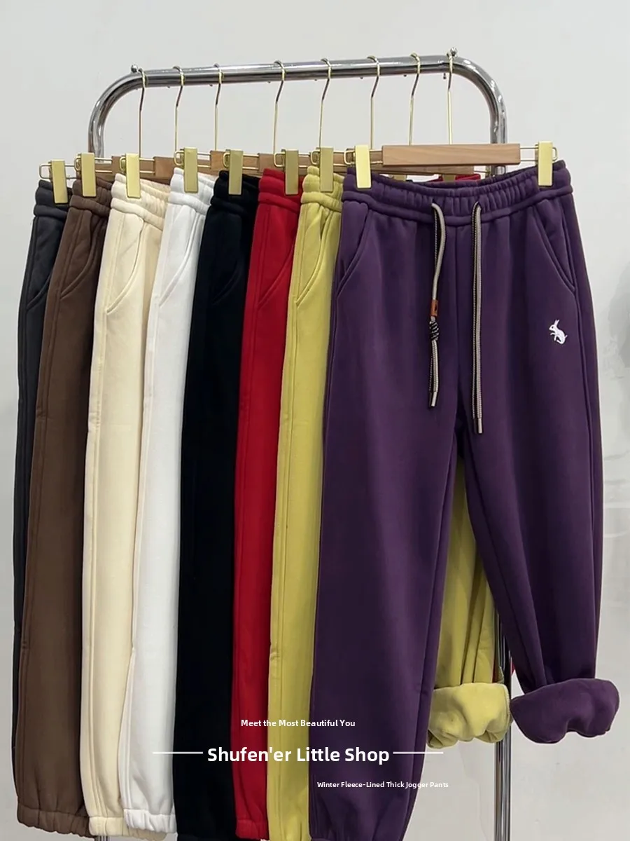 

Autumn Winter Thiened Fce Harlan Pants Women's Casual Loose Fit Age-defng plus Size Comfortable Cotton Knitted Trousers