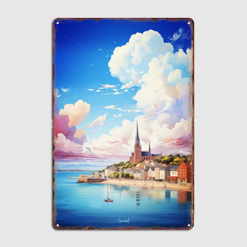 Póster Retro de Lorient con Pintura al Óleo de Paisajes Turísticos, Letrero Metálico para Decoración de Paredes Interiores de Clubes y Habitaciones, Pósteres Personalizados para Decoración del Hogar
