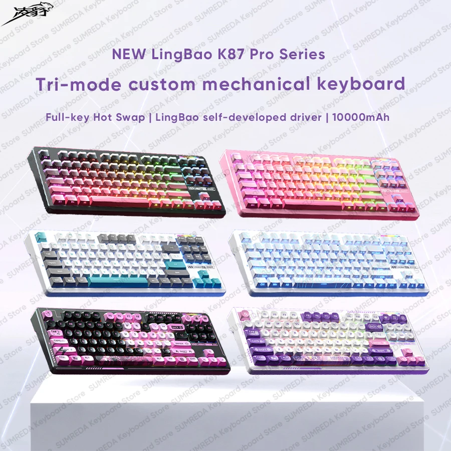 

Беспроводная механическая игровая клавиатура LINGBAO K87 Pro с конструкцией Gasket, возможностью горячей замены, аниме-кейкапами, поддержкой BT, 2.4G и проводным подключением для игр и офиса