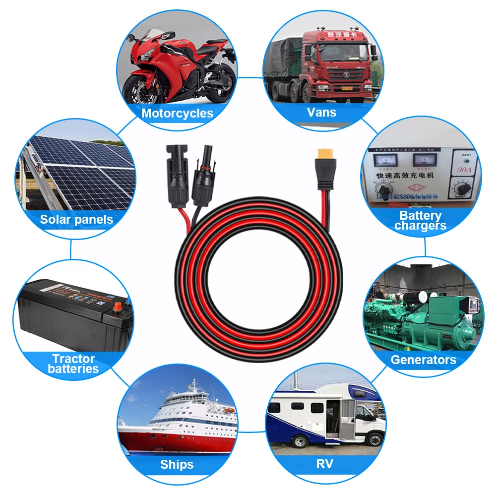 3 Meter 10 Fuß 12 AWG Solarpanel-Anschluss auf XT60-Adapterkabel, Solar-Ladekabel, PVC-Draht aus reinem Kupfer für Auto-Kraftwerk