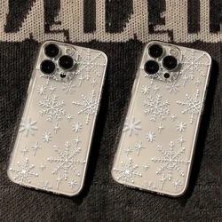 Romantic snowflakes Snow Phone Case for iPhone 16 15 14 13 12 11 Pro Max X Xs Max XR 12 Mini Soft Clear Cover Transparent Fundas