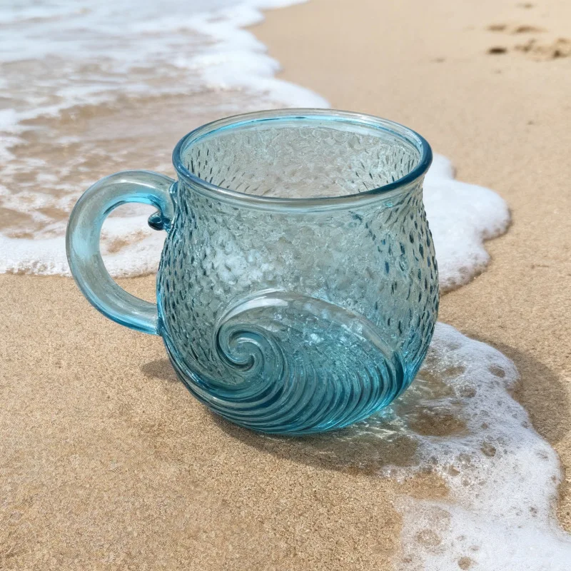 Милая стеклянная кружка Sea Stlyle с 3D волнистым зерном, стеклянная чашка для кофе, молочного сока, термостойкая кружка BorosSunset, украшение для рабочего стола, стеклянная чашка