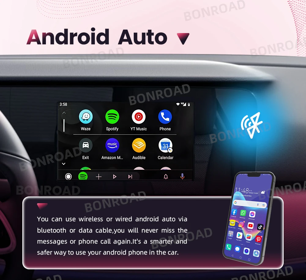 BONROAD Wireless CarPlay Android Auto Interface-Modul für Mercedes Benz W213 NTG 5.5 mit 7-Zoll-Bildschirm, Bluetooth Mirror Link – Detail 6