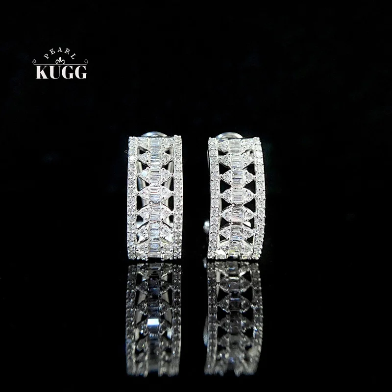 

KUGG 100% 18K White Gold Earrings Elegant Style 0.60carat Real Natural Diamond Hoop Earrings for Women High Party Jewelry