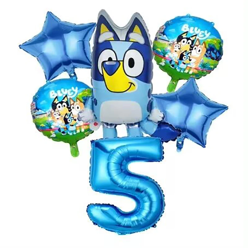 2 colors 6pcs Set Blueys Bingo Birthday Decorative Ballons Cute Cartoon Aluminum Foil Balloon Number Balloons Party Decoration