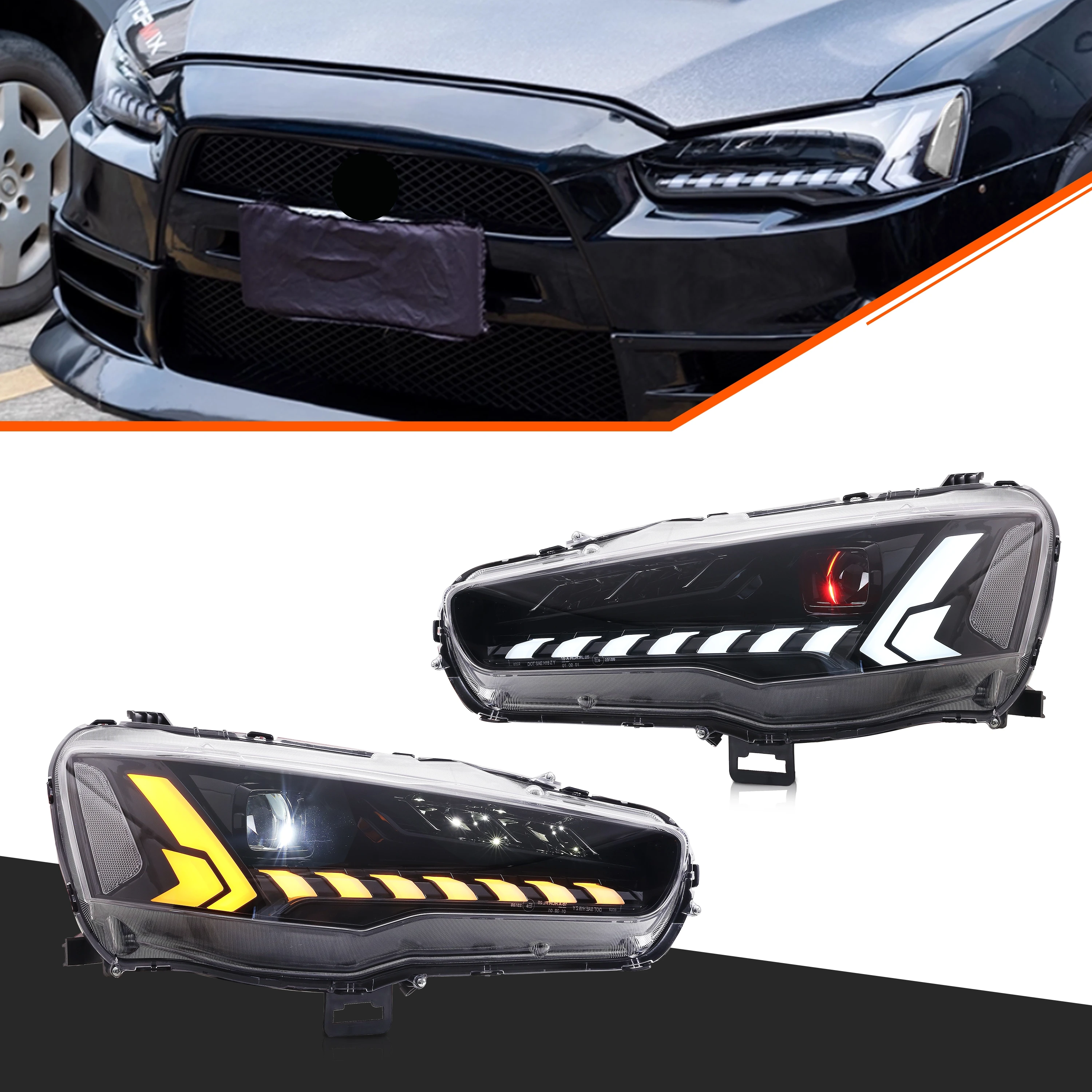 

LED Headlights for Mitsubishi Lancer EXO X Viii 2008-2020 Ralliart GTS DRL Projector Sequential Turn Signal Front Lamps Assembly
