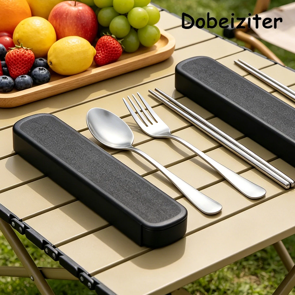 Stainless Steel Tableware 3Pcs Spoon Fork Chopsticks Set Portable Korean Style Outdoor Travel Student Daily Gift Kit