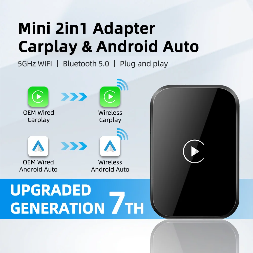 

Mini 2in1 Wired to Wireless Carplay Android Auto Adapter for OEM Car Radio Smart Audio Box Bluetooth WiFi Auto Connection