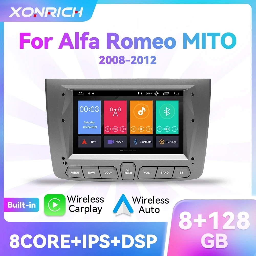 8GB 128GB Wireless Carplay Android 12 Car Radio Player For Alfa Romeo Mito 2008 - 2012 RDS GPS Navigation Wifi 4G LTE DSP IPS