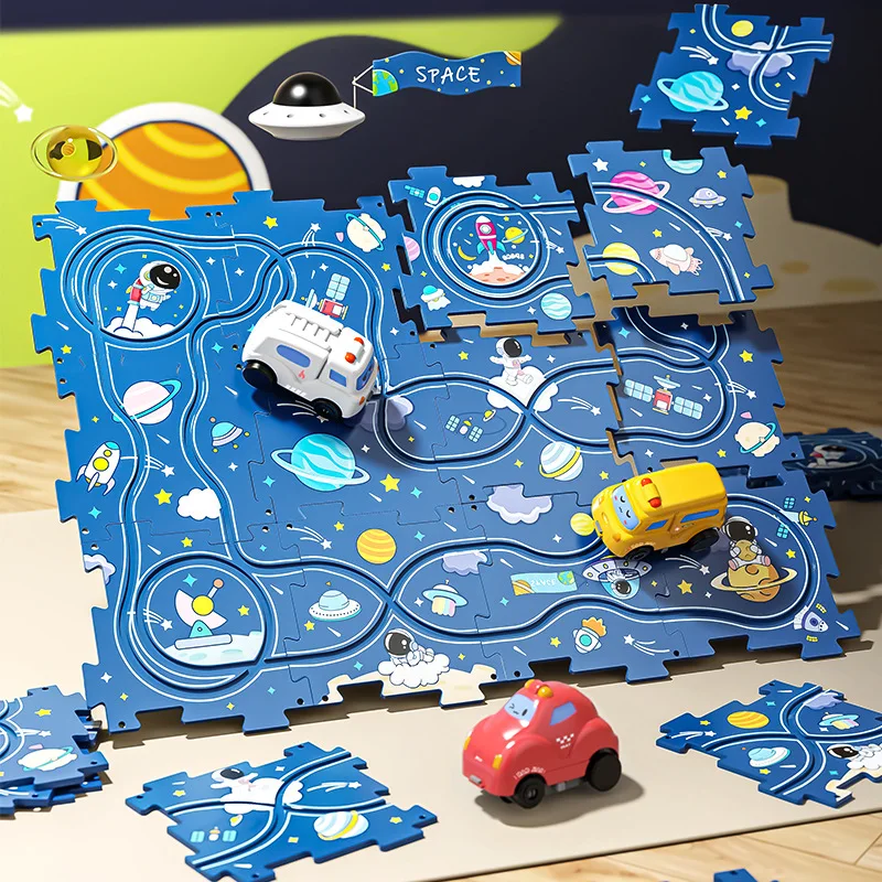 

Children Electric Puzzle Track Car Toy Kids Logic Board Game DIY Jigsaw Puzzles City Map Scene Building Toys Boy Birthday Gift