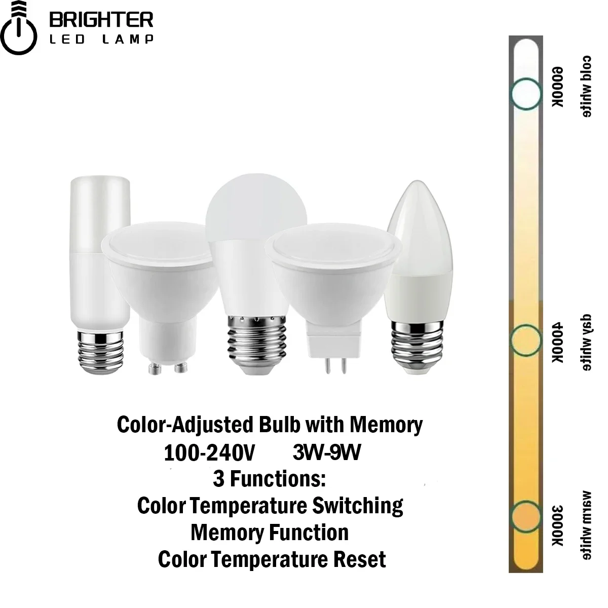 

5PCS LED Color-adjusted Bulb AC120V/AC220V 3W-9W CCT, Memory Function, Color Temp Reset Light For Interiors Lighting